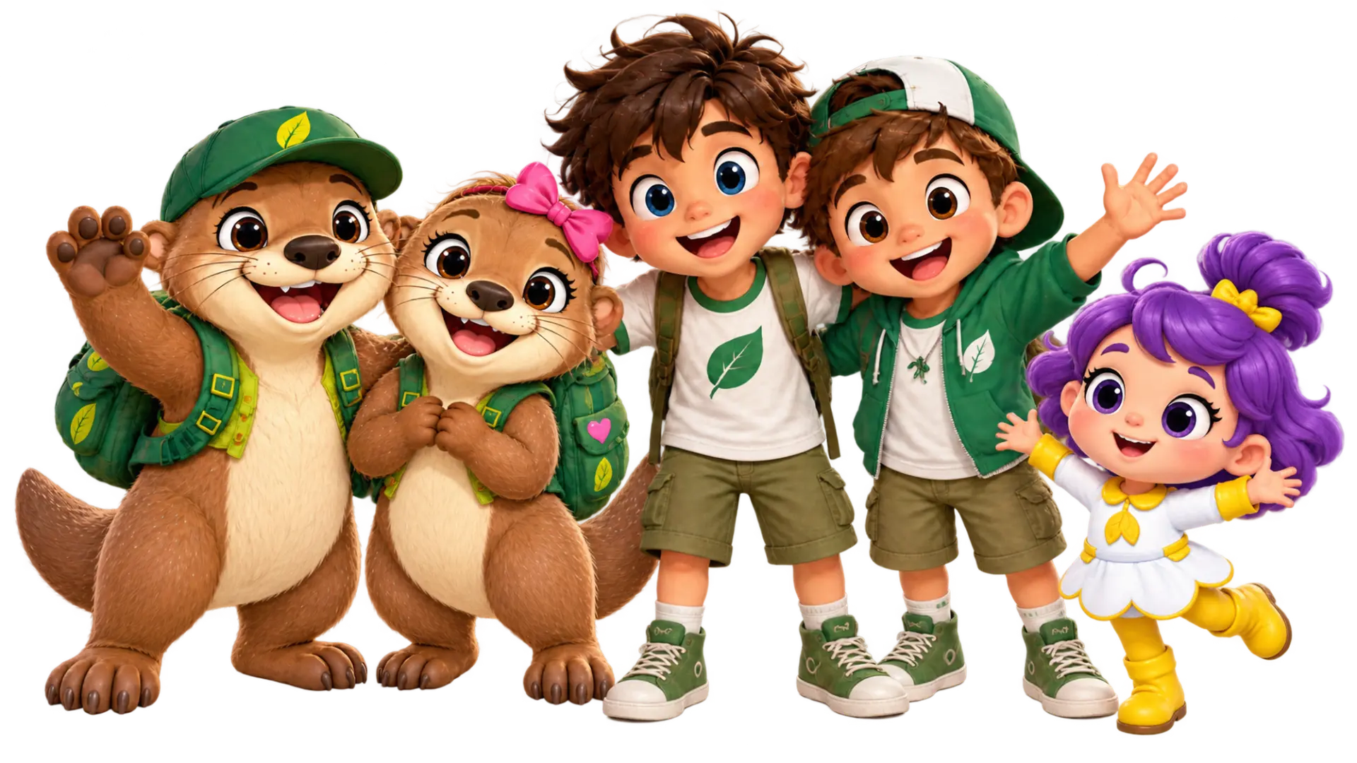 Pipa, Oliva, Maxi, Jero y Leleta, personajes del cuento de GIRCOL